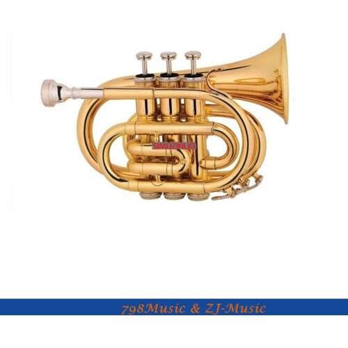 New Gold Pocket Trumpet Bb horn With Case