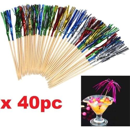40 Pcs Disposable Tableware Wood Rainbow Fireworks Food Forks Fruit Desserts Wedding Birthday Party Cocktail Drinks Decoration