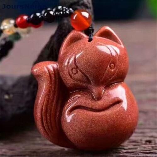 Wholesale Dark Blue Sand Stone Pendants Caved Long Tail Fox Pendant Sweater Chain Necklace Luck for Women Men Fashion Jewelry