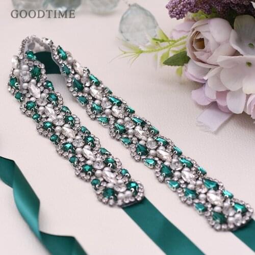 Luxury Wedding Belt For Women Green Rhinestone Crystal Belt Applique Decoration Dress Waist Seal Bride Party Wedding Dress Belt