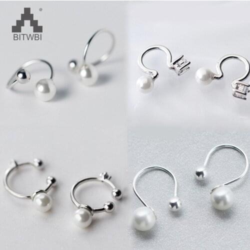 S 925 Sterling Silver Contracted Delicate Flower Natural Freshwater Pearl Joyas Hoop Earrings