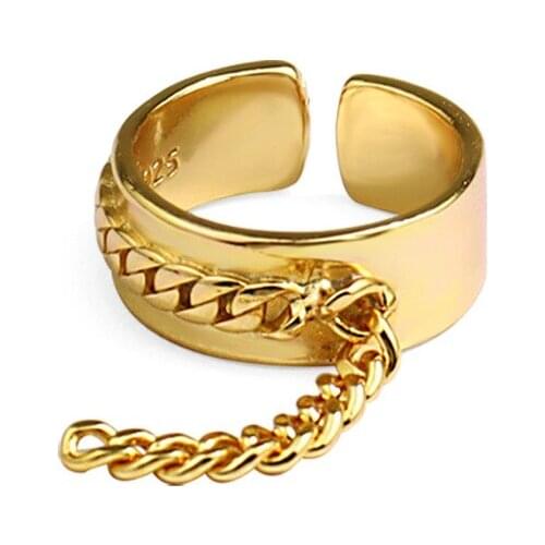 SRCOI Hip Hop Punk Open Tassel Chian Finger Rings Minimalist Women Vintage Adjustable Metal Geometric Rings Bijoux Birthday New