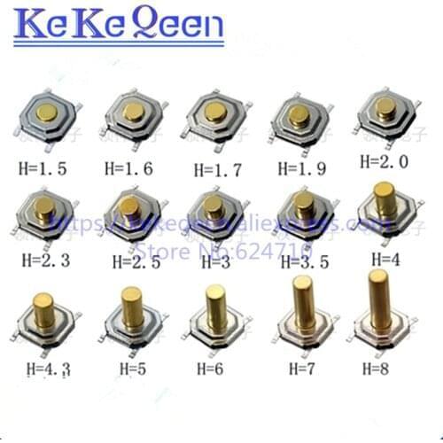 50PCS SMD Tactile Tact Push Button Micro Switch 4*4*1.5MM~8MM 4X4X1.5MM~8MM 5.2mm x 5.2mm Momentary Push Button Copper Head