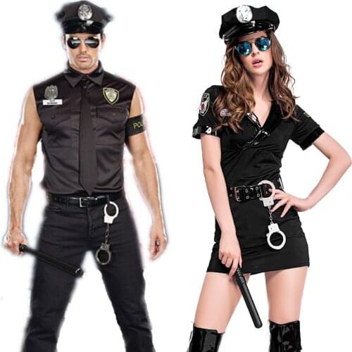 Umorden Adult Police Officer Policeman Costumes Cosplay for Men Women Couples Halloween Masquerade New Year Fantasia Dress