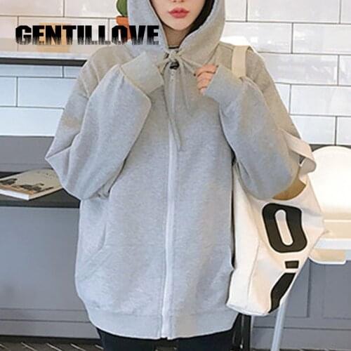 Autumn Winter Women Zipper Hoodies Casual Loose Oversized Female Jacket Coat Streetwear Windbreaker Outwear Lady Coat 2021
