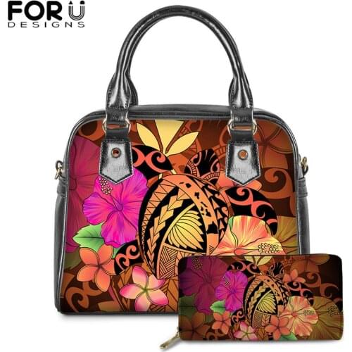 FORUDESIGNS Pu Leather Handbags for Women Hawaii Female Shoulder Bags Polynesian Hibiscus Flower Pattern Ladies Casual Tote Sac