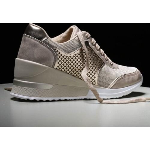 Women Height Increasing Walking Jogging Sneakers 6.5 CM Increase Gold Silver Ladies Sport Running Shoes Comfortable women Shoes