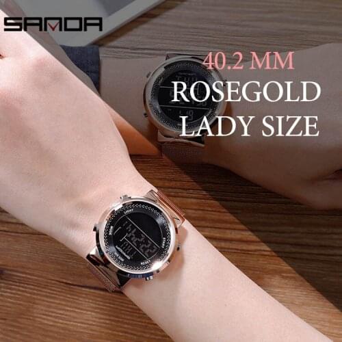 Women Sports Watch Men Waterproof Milan Mesh Steel Digital Wristwatch Luxury Rose Gold Electronic Clock Female relogio feiminio
