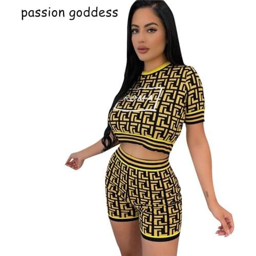 Women Summer Plus Size Fashion Outfits Sexy Bodycon Short Sleeve Letter Print Crop Tops and Shorts Two Piece Set Suit Tracksuits