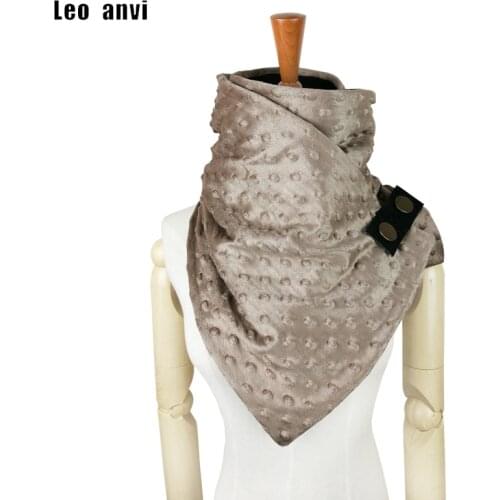 Leo anvi new Fashion echarpe hiver femme Dots Printing Ring Scarf Polyester cotton scarf Women with Buttons Leather design Scarf