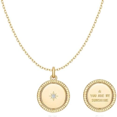 SLJELY Fashion S925 Sterling Silver Rotatable You Are My Sunshine Wish Coin Pendant Necklace Women Girlfriend Fine Jewelry Gift