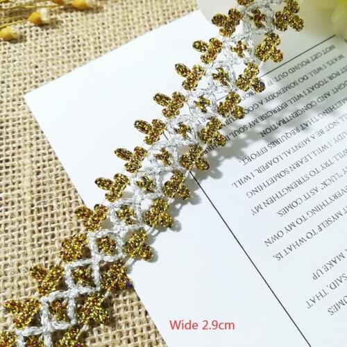 1M High Quality Gold Lace Fabric Applique Silver Lace Ribbon Trim Guipure Lace Fabric Sewing Trimmings For Clothing dentelle L29