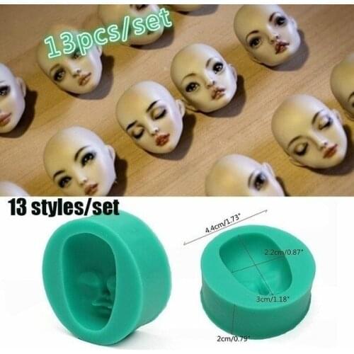 13pcs/set 3D Dolls Face Silicone Mold Sponge Fondant Cake Choolate Baking Tool Baby Face Mold Face Fondant Cake Decorating