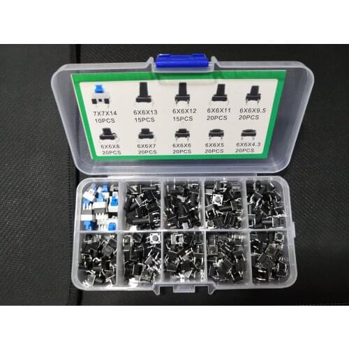 180PCS 10Value Button Touch switch kit box Assortment 6*6*4.3 5 6 7 8 9.5 11 12 13/7*7*14mm pack electronic component Assorted