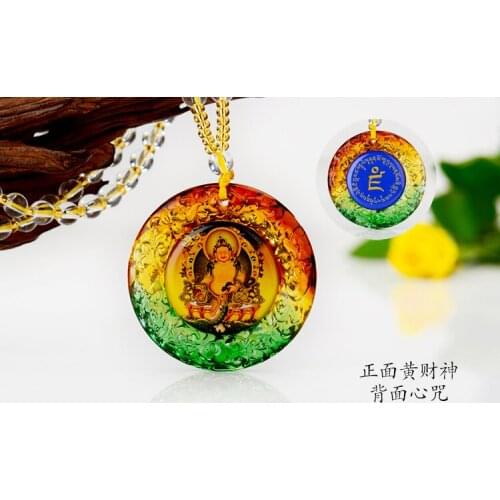 2PCS # Wholesale Buddhist supplies pocket travel efficacious Mascot Yellow Jambhala fortune god Buddha Crystal Pendant Amulet