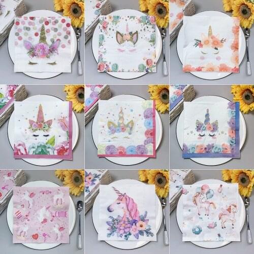 20Pcs/Pack Colorful Unicorn Table Paper Napkin Tissues Cute Napkin Paper Serviettes for Kids Birthday Party Supplies Hot Sale
