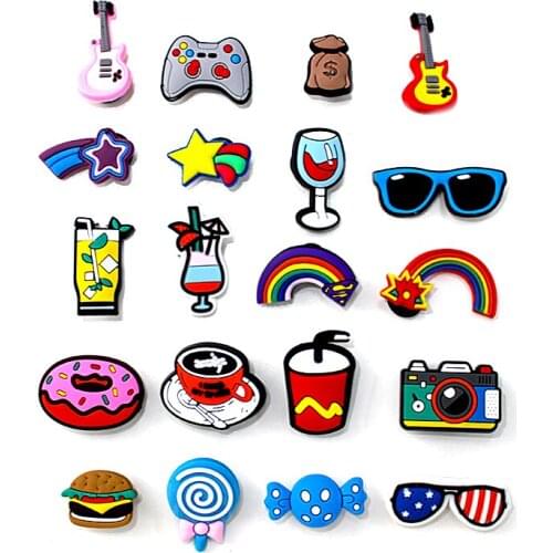 20 Pcs/Lot Rainbow Food Drink Glasses PVC Shoes Charms For Clog Shoes Decorations Bracelet Party Favor Children Gift