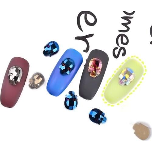 3D Devil SKULL AB-side Crystal 10pcs/Bag Illusory GOLDEN Flat-back Nail Rhinestones Reflective self-adhesive Nail Decals JZ08-17