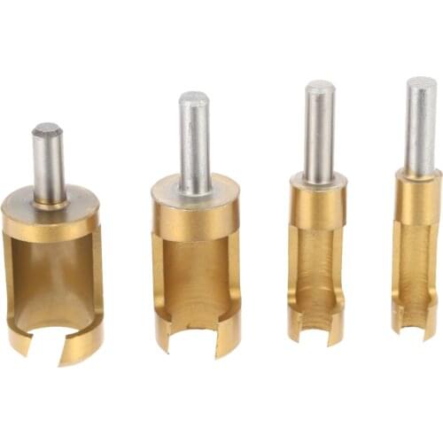4pcs 1/4" Wooden Plug Drill Bored Hole Wood Tenon Drill Hole Saw Arbors Tool Shank Titanium Barrel Cork Drill Cutter Drill Bit