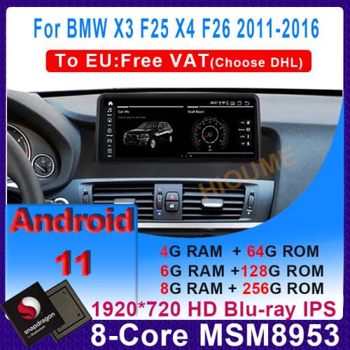 10.25" Snapdragon CPU Android 10.0 Car Multimedia Player for BMW X3 F25 X4 F26 2011-2016 Head unit GPS Navigation Radio Stereo