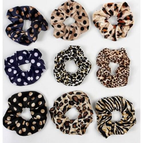 Leopard Velvet Scrunchies Hair Accessories Women Girl Elastic Hair Ring tie Ponytail Holder Rubber Pleuche Dot Hair Band 1015A