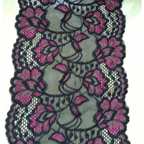 FREE SHIPPING 15cm luxurious black and rose red elastic jacquard lace, soft and elegant lace trimming,XERY14300J