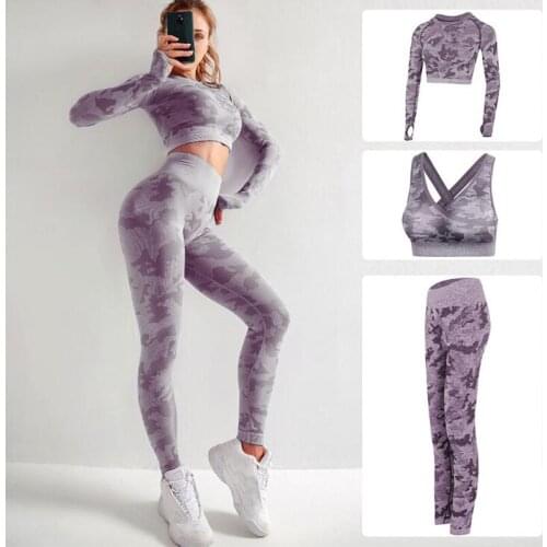 Seamless Camouflage Tank Top Breathable Gym Wear Set Apparel Print Tight Sexy Elastic Soft Yoga Pants Leggings Clothing