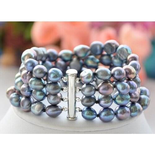 4row 8"NATURE BLACK BAROQUE pearl BRACELET