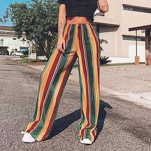 Leopard Striped Printed Womens Wide leg Pants Elastic Waist Casual Female Loose Pant 2021 Autumn Fashion Women Long Trousers