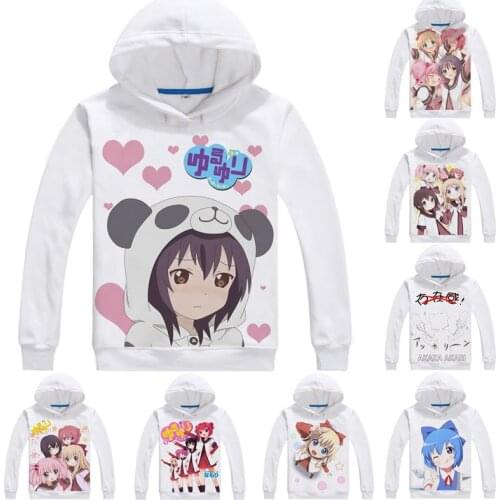 Coolprint Anime Hoodies YuruYuri Easygoing Yuri 3D Hoodies Multi-style Long Hooded Akari Akaza Yui Funami Cosplay Sweatshirts