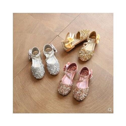 NEW Children Princess Glitter Sandals Kids Girls Soft Shoes Square Low-heeled Dress Party Shoes Pink /Silver/Gold