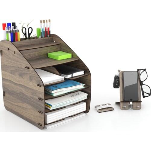 Design OTTO Walnut Office Desk Organizer with Pen Holder - File Rack for Office Accessories - A4 - Letter Paper - Stationery