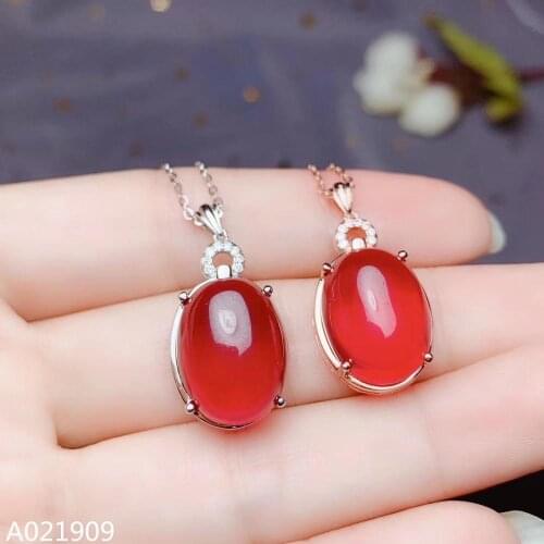 KJJEAXCMY boutique jewelry 925 sterling silver inlaid natural Red corundum female necklace pendant popular