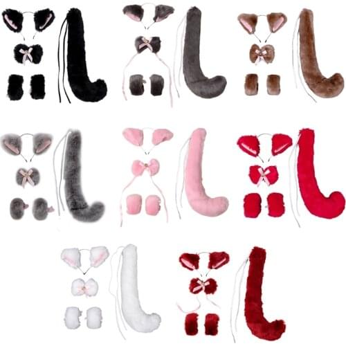 Cat Cosplay Costume 5 Pcs Kitten Ear and Tail Set with Collar Bow Tie Wristlet Anime Lolita Gothic Set