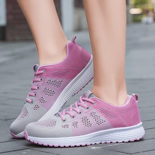 Women Fashion Breathable Running Shoes Outdoor Lace-up Flat Sneakers Women Outdoor Non-slip Walking Shoes White Vulcanized Shoes