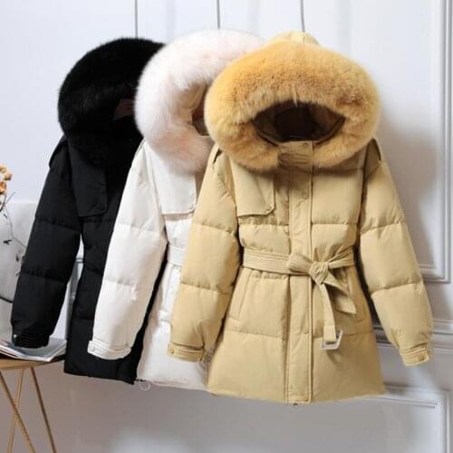 SEDUTMO Winter Tunic Duck Down Jackets Women Long Oversize Coat With Belt Autumn Fur Hooded Thick Warm Casual Jacket ED1134