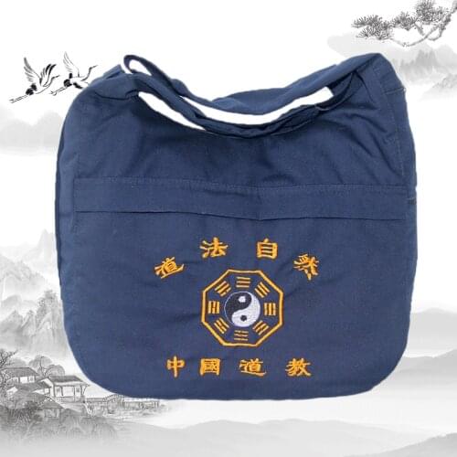 Taoist Dao Jiao Shoulder Bag Zip Pocket Canvas Sachet Tai Chi Bag Dark Blue