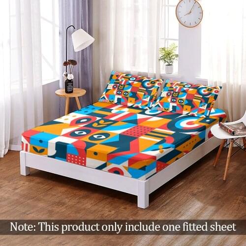 Customize 3D Print Geometric Patterns Fitted Sheet Queen King Size Elastic Band Colorful Bed Sheet Home Bedroom Decoration 1pc