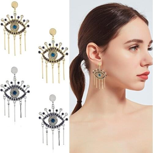 New Fashion Exaggerated Devils Eye Dangle earring Alloy Studded Stone Rhinestone Drop Earrings For Women Jewelry