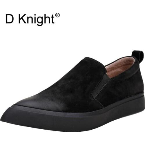 Autumn Spring New Pointed Toe Lazy Flat Platform Shoes Women Genuine Leather Soft Lady Loafers Casual Shoes Female Sneakers Flat