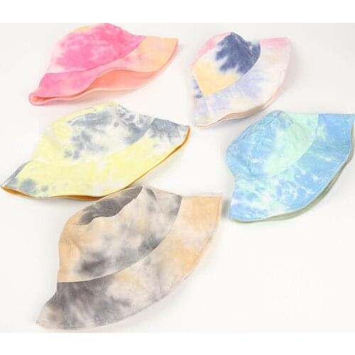 New Arrival Summer Multi Colors Tie-Dyed Bucket Outdoor Cotton Basin Cap Unisex Double-Sided Beach Travel Sun Hats