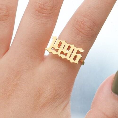 New Year Open Rings Gold Metal Number " 2000 "-"1980" Adjustable Finger Ring Women Men Jewelry Gifts 17.3mm(US Size 7), 1 PC