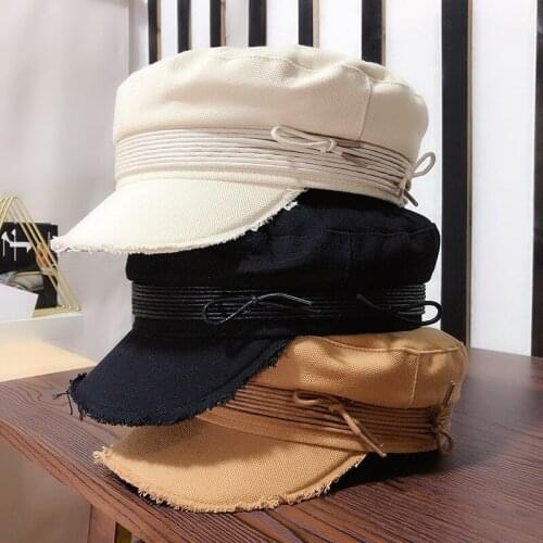 New Cap Women Beret Artist Painter Beret Hat Vintage Captain Sailor Cap Ladies Solid Plain Flat Top Army Military Cap