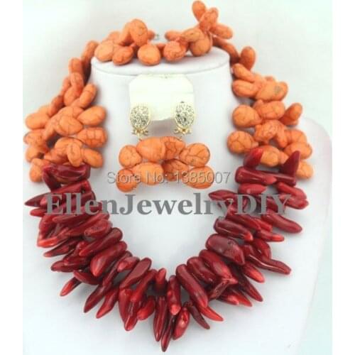 Orange African hot Jewelry Set Nigerian African Wedding Beads Jewelry Set hot Beads Necklace Set W7298