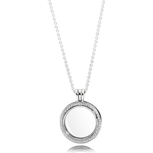 Original 925 Sterling Silver Floating Locket pan Necklace With Clear Cubic Zirconia Glass For Women Gift DIY Jewelry