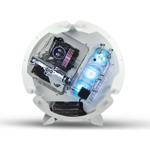 Open Pink Side Transparent E-Sports Games 360 Water-Cooled 618 Mini Desktop Computer round Case with Configuration