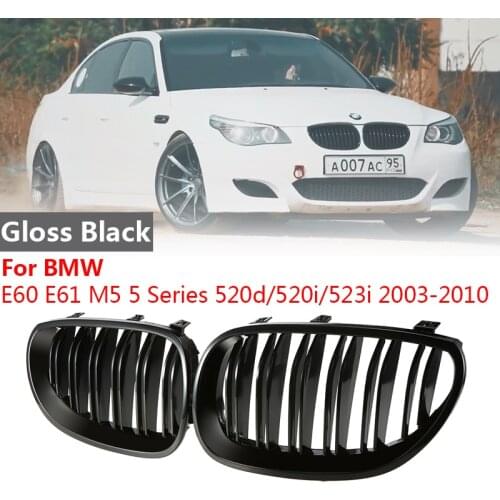 Front Gloss Black Kidney Twin Fins Bumper Grilles For BMW E60 E61 M5 5 Series Touring 520d/520i/523i 2003-2010