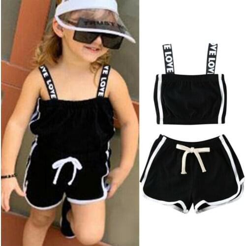Casual Clothing Set Baby Square Collar Girl Kik Sunsuit Clothes Solid Color Sling Top Pants Shorts Clothes 2-7 Years