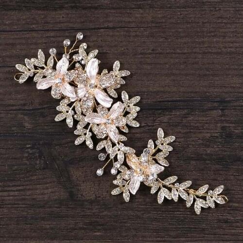 Golden Crystal Rhinestone Flower Party Bridal Headband Hair Band Tiara Hair Jewelry BN