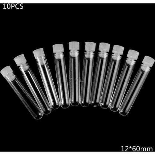 10Pcs Clear Plastic Test Tube With Cap 12x60mm U-shaped Bottom Long Test Tube Lab Supplies